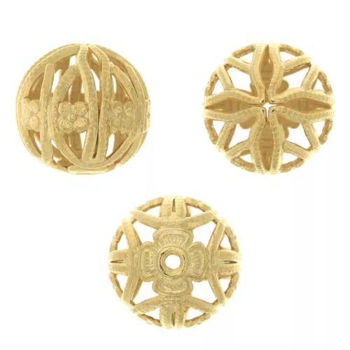 Cuentas redondas afiligranadas 12 mm - Dorado con oro fino x4