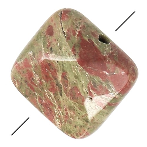 Cuenta facetada cuadrada 12 mm de piedra gema - Unakite x1