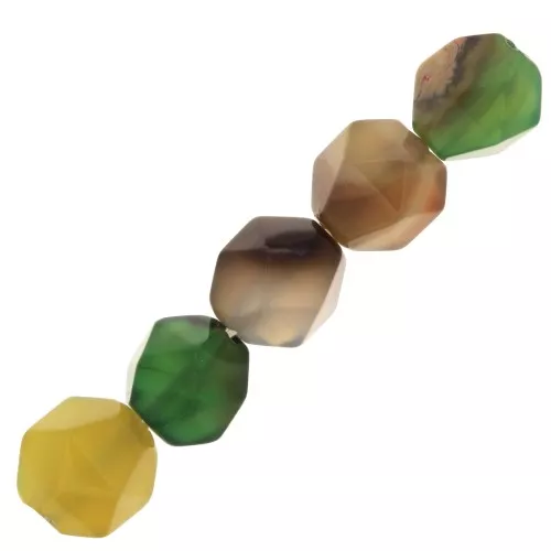 Cuentas hexagonal 8x7 mm piedra gema Agate teñida Amarillo - Marrón - Verde x10