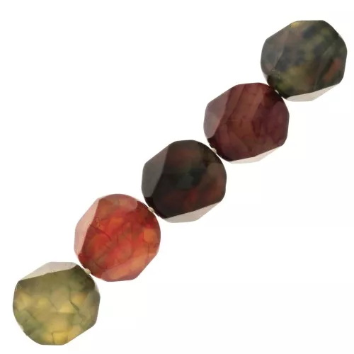 Cuentas hexagonal 8x7 mm piedra gema Agate teñida Rojo- Marrón - Azul x10