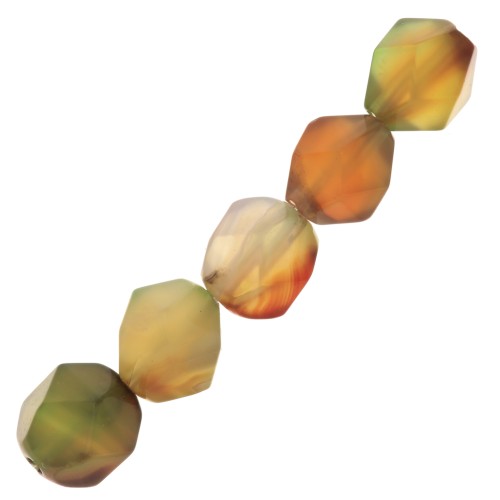 Cuentas hexagonal 8x7 mm piedra gema Agate teñida Naranja - Marrón - Verde x10