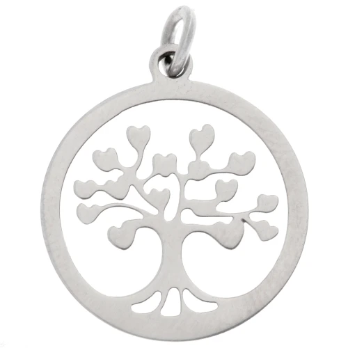 Colgante redondo calado árbol de la vida 17x15 mm - anilla abierta - acero inoxidable 316L x1