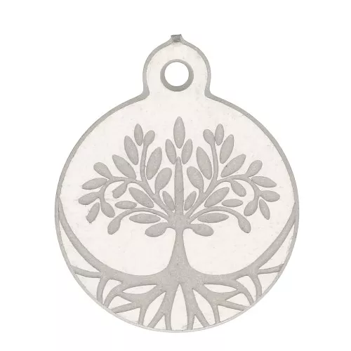 Dije redondo árbol de la vida grabado 12x10 mm - Acero inoxidable x1