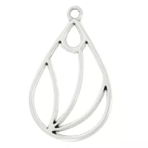 Colgante gota calado 32x20 mm - Chapado Plateado envejecido x1