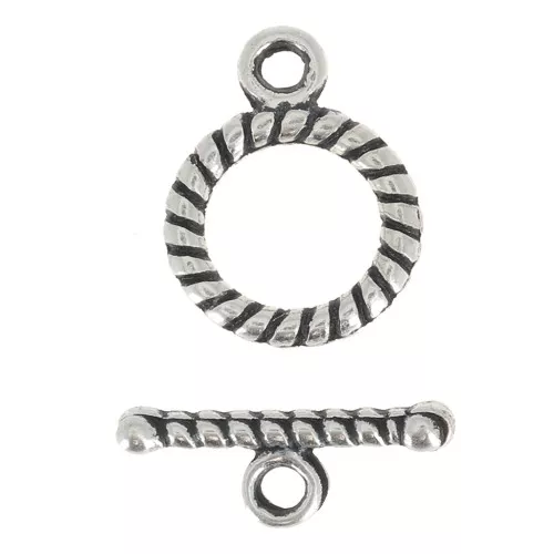 Cierre de aro y barrita espiral 10 mm plateado antiguo x1