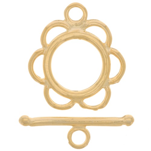 Cierre de aro y barrita Flor 20 mm dorado x1