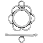 Cierre de aro y barrita Flor 20 mm plateado antiguo x1