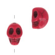 Cuenta plana de calavera 8x6 mm imitación Howlite teintée - Rouge x1