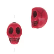 Cuenta plana de calavera 8x6 mm imitación Howlite teintée - Rouge x1