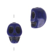 Cuenta plana de calavera 8x6 mm imitación Howlite teintée - Bleu foncé x1
