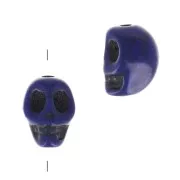 Cuenta plana de calavera 8x6 mm imitación Howlite teintée - Bleu foncé x1