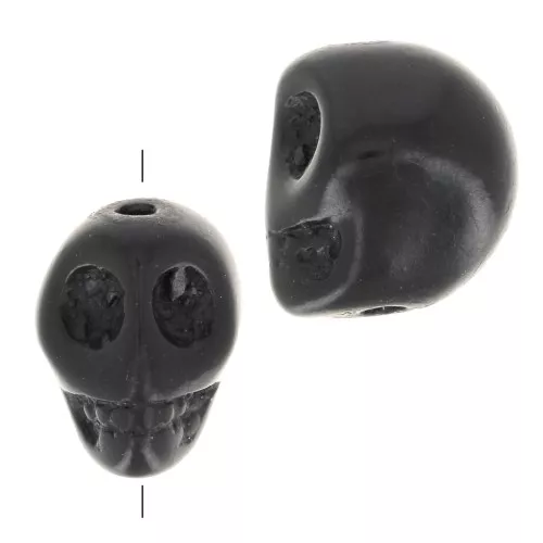 Cuenta plana de calavera 10x8 mm imitación Howlite teintée - Noir x1