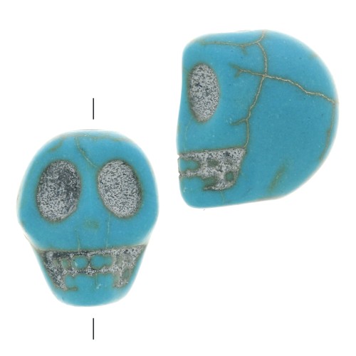 Cuenta plana de calavera 10x8 mm imitación Howlite tintada - Turquesa x1