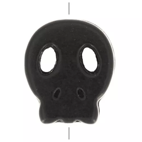 Cuenta plana de calavera 15x13 mm imitación Howlite tintada - Negro x 1