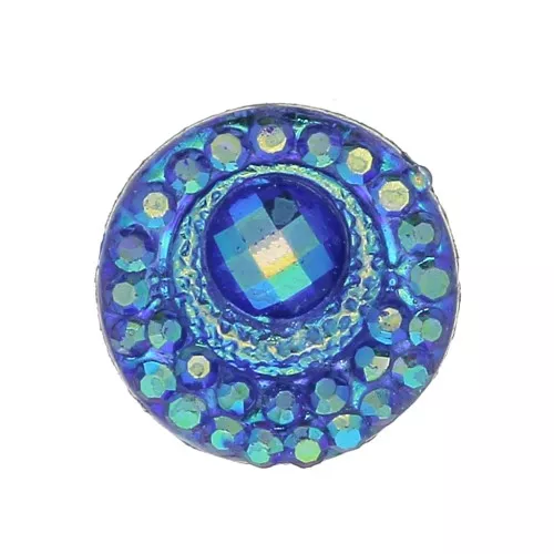 Cabuchón redondo de resina 10 mm - Strass - efecto Blue AB x1
