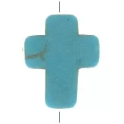 Cuenta cruz 10x8 mm imitación Howlite tintada - Turquesa x1