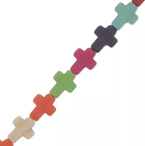 Cuentas cruz 10x8 mm imitación Howlite tintada - Multicolore x39cm