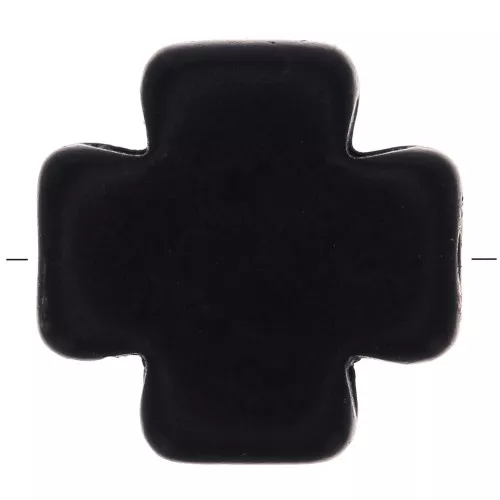 Cuenta cruz Grecque 15 mm imitación Howlite tintada - Negro x1