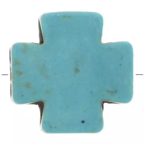 Cuenta cruz Grecque 15 mm imitación Howlite tintada - Turquesa x1