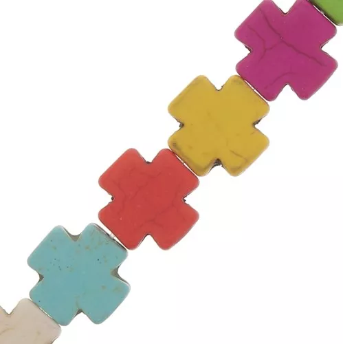 Cuentas croix Grecque 15 mm imitación Howlite tintada - Multicolore x39cm