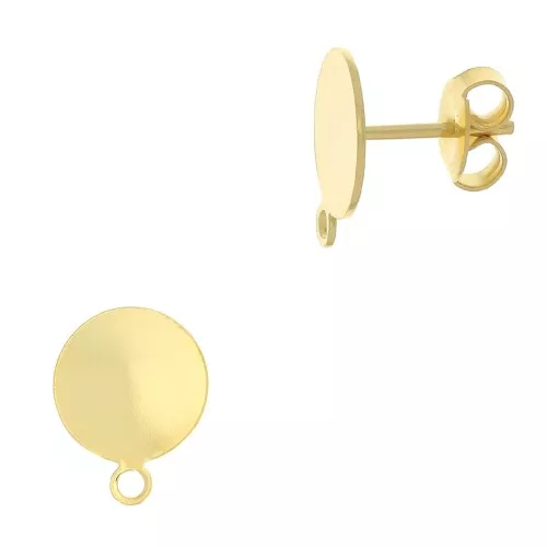 Pendientes con trasera disco 10 mm con anilla - Dorado con oro fino x20