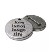 Dije L love/lucky/laught/life 15 mm Chapado Plateado envejecido x1