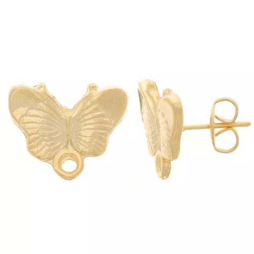 Pendientes con trasera mariposa 16 mm dorado con oro fino x2