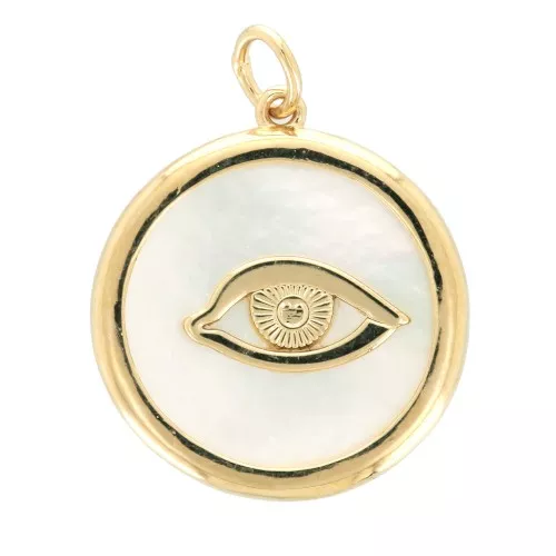 Colgante redondo de nácar 19x17 mm - motif oeil - Chapado de Oro 3 micras x1