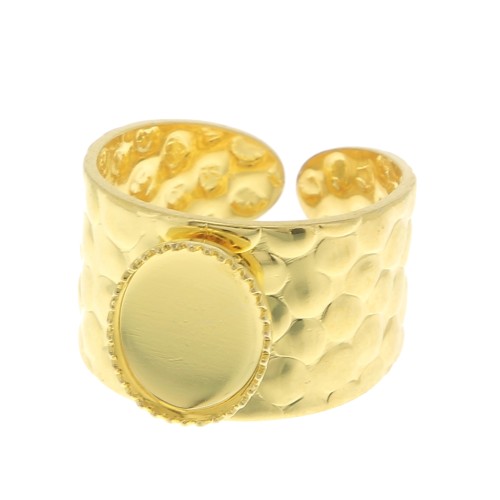Anillo martillado ajustable para cabuchón 10x8 mm - Dorado con oro fino x1