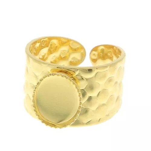 Anillo martillado ajustable para cabuchón 10x8 mm - Dorado con oro fino x1