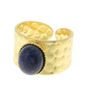 Anillo martillado ajustable para cabuchón 10x8 mm - Dorado con oro fino x1