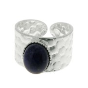 Anillo martillado ajustable para cabuchón 10x8 mm - Plateado x1