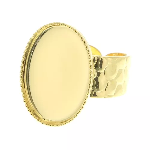 Anillo martillado ajustable para cabuchón 18x13 mm - Dorado con oro fino x1