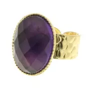 Anillo martillado ajustable para cabuchón 18x13 mm - Dorado con oro fino x1