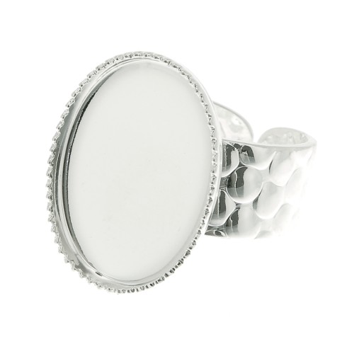 Anillo martillado ajustable para cabuchón 18x13 mm - Plateado x1