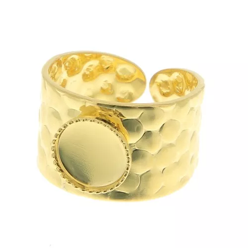 Anillo martillado ajustable para cabuchón 8 mm - Dorado con oro fino x1