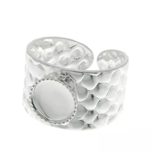Anillo martillado ajustable para cabuchón 8 mm - Plateado x1