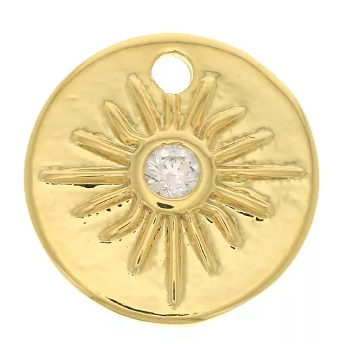 Dije redondo con estrella del norte y óxido de zirconio 10 mm - Dorado - Crystal x1