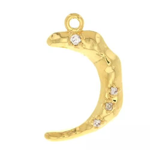 Colgante luna martillado con óxido de zirconio 18x11 mm - Dorado - Crystal x1