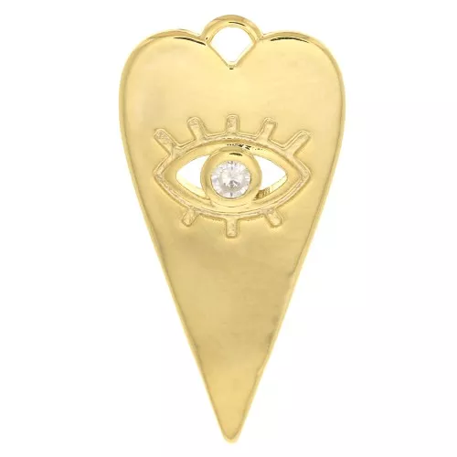 Colgante corazón con motivo ojo óxido de zirconio 22x11 mm - Dorado - Crystal x1