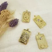 Colgante tarjeta de tarot - El mundo - con óxido de zirconio 34x18 mm - Dorado - Crystal x1