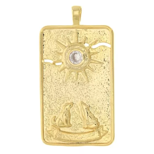 Colgante tarjeta de tarot - La luna - con óxido de zirconio 34x18 mm - Dorado - Crystal x1