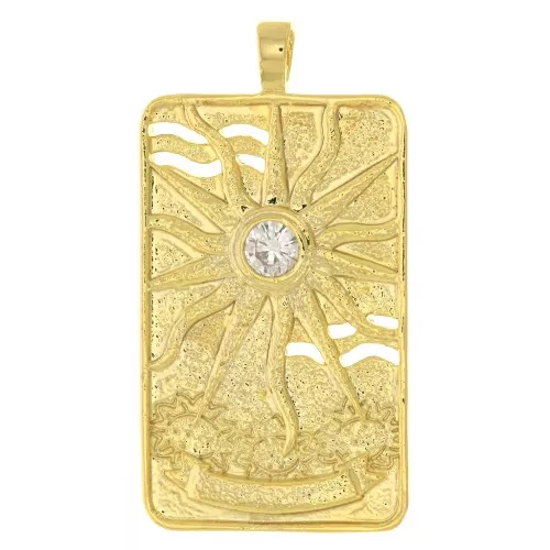 Colgante tarjeta de tarot - El sol - con óxido de zirconio 34x18 mm - Dorado - Crystal x1