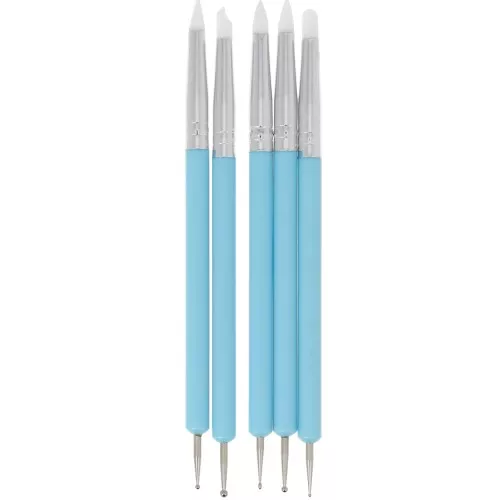 Juego de 5 herramientas de silicona para modelar - Azul - Blanco