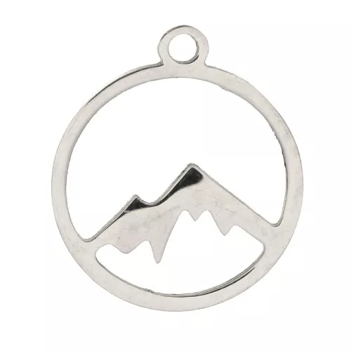 Dije ronde évidée motif montagnes 15 mm - Acero inoxidable 316L x1