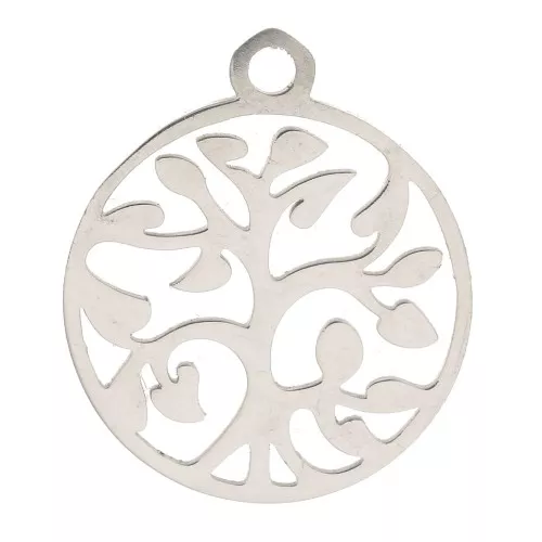 Colgante redondo calado con motivo árbol de la vida 17x14 mm - Acero inox x 1
