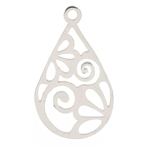 Colgante gota hueca con arabescos 22x13 mm - Acero inoxidable x1