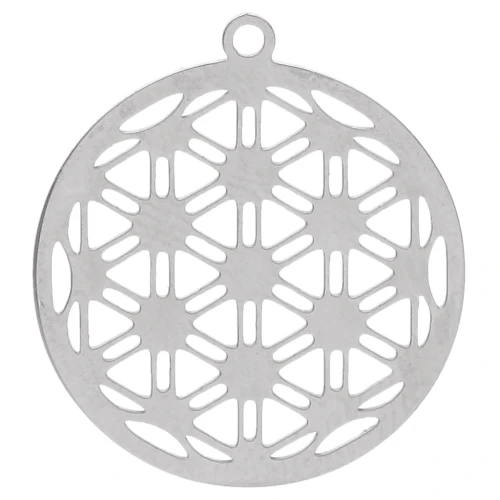 Colgante redondo calado flor de la vida 22x20 mm - Acero inoxidable 316L x1