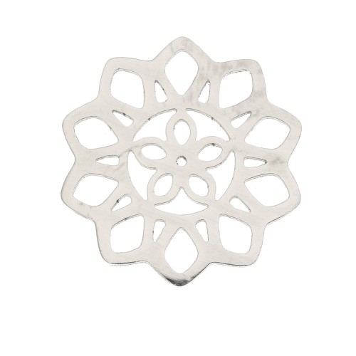 Entrepieza con roseta floral calada de 14 mm - Acero inoxidable 316L x1