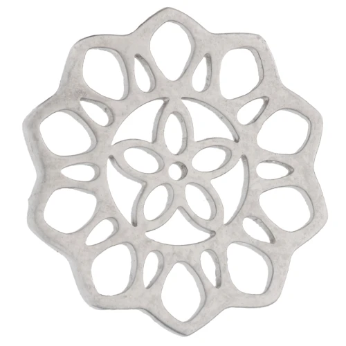 Entrepieza con roseta floral calada de 14 mm - Acero inoxidable 316L x1